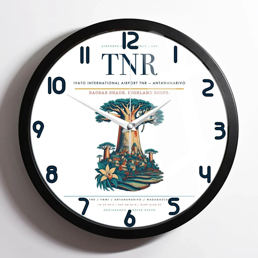 Ivato International Airport (TNR) design on white framed wall clock