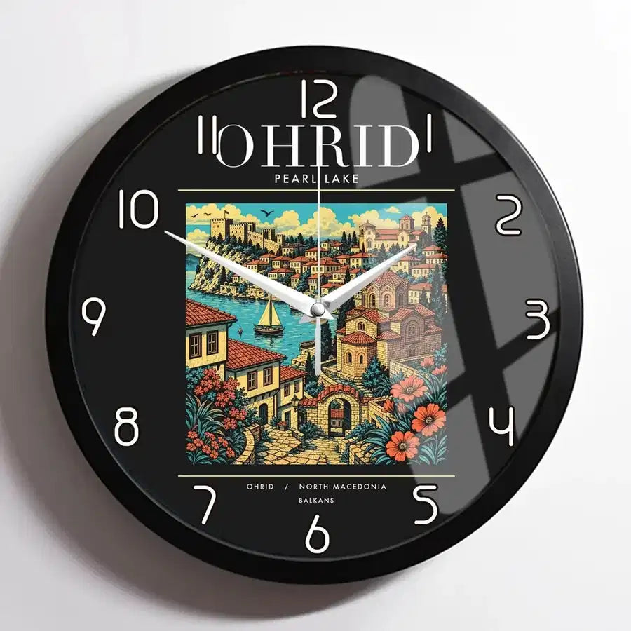 OHRID - Poster - Wall Clock Framed - Black