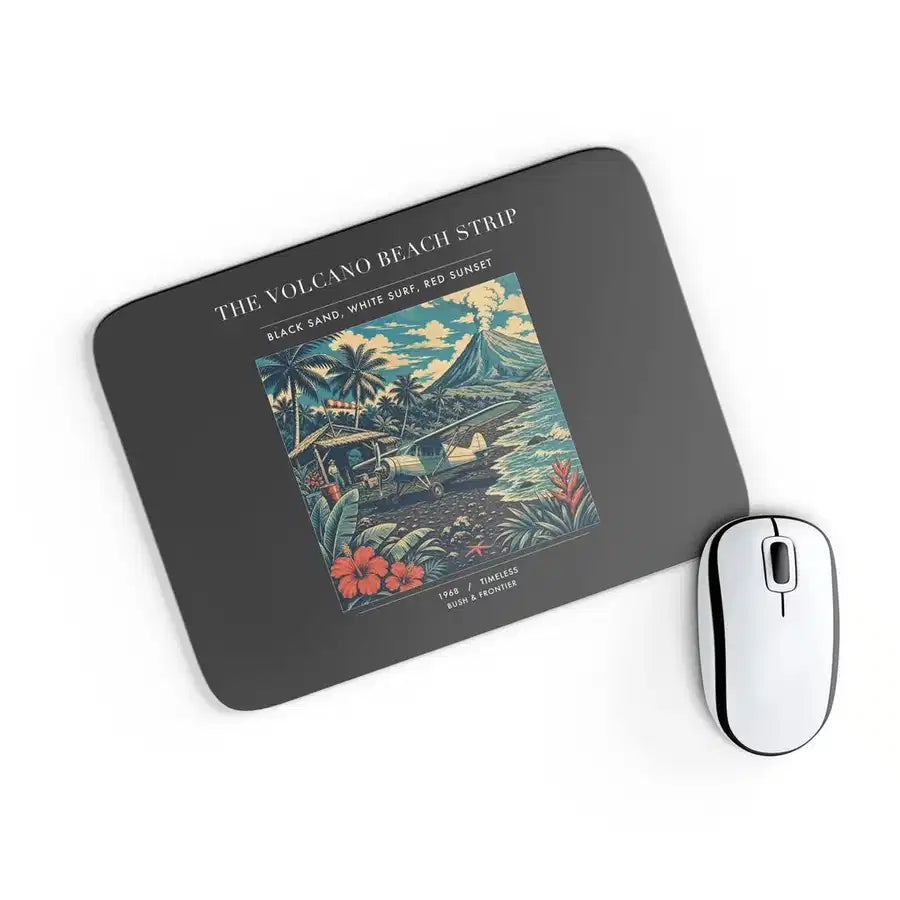 VINTAGE G4405 - The Volcano Beach Strip - Designed Mouse Pads design on black rectangle