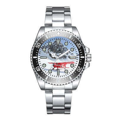 Amazing Snow Airplane Luxury Aviators aviation aviator watch, premium stainless steel body with engraved detail.