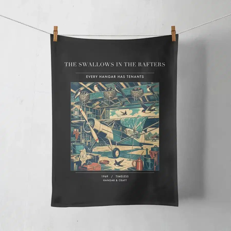 VINTAGE G4269 - The Swallows In The Rafters - Designed Towels design on black