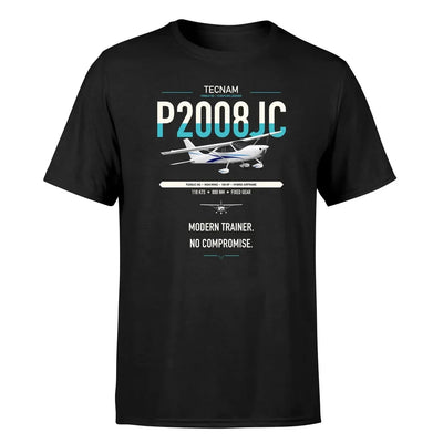 Tecnam P2008JC NG design on black t-shirt, single-side print