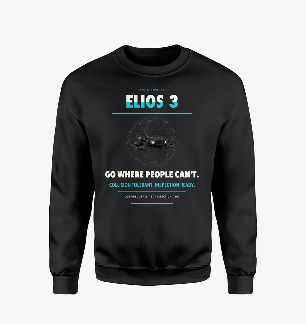 Flyability Elios 3 design on black sweatshirt