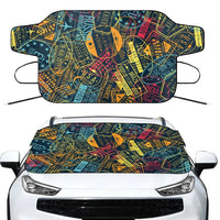 Thumbnail for Dark Coloured Passport Stamps Car aviation design on car windshield cover.