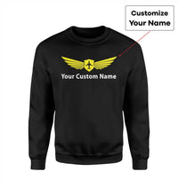 Thumbnail for Custom Name & Big Badge (2) aviation design printed on soft cotton blend sweatshirt.