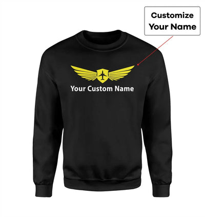 Custom Name & Big Badge (2) aviation design printed on soft cotton blend sweatshirt.