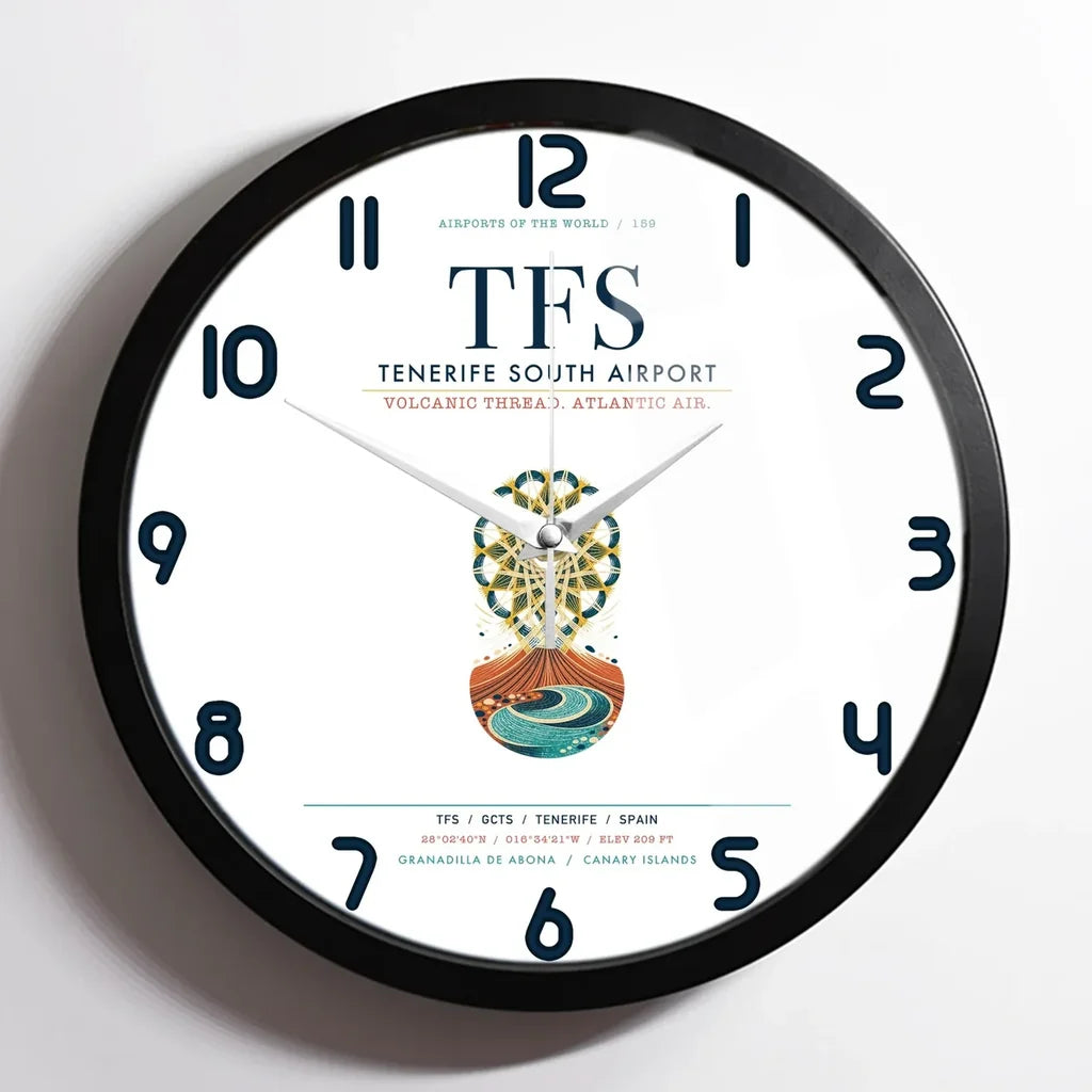 Tenerife South Airport (TFS) design on white framed wall clock