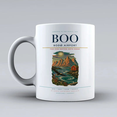 Bodø Airport (BOO) airport code design on white ceramic mug