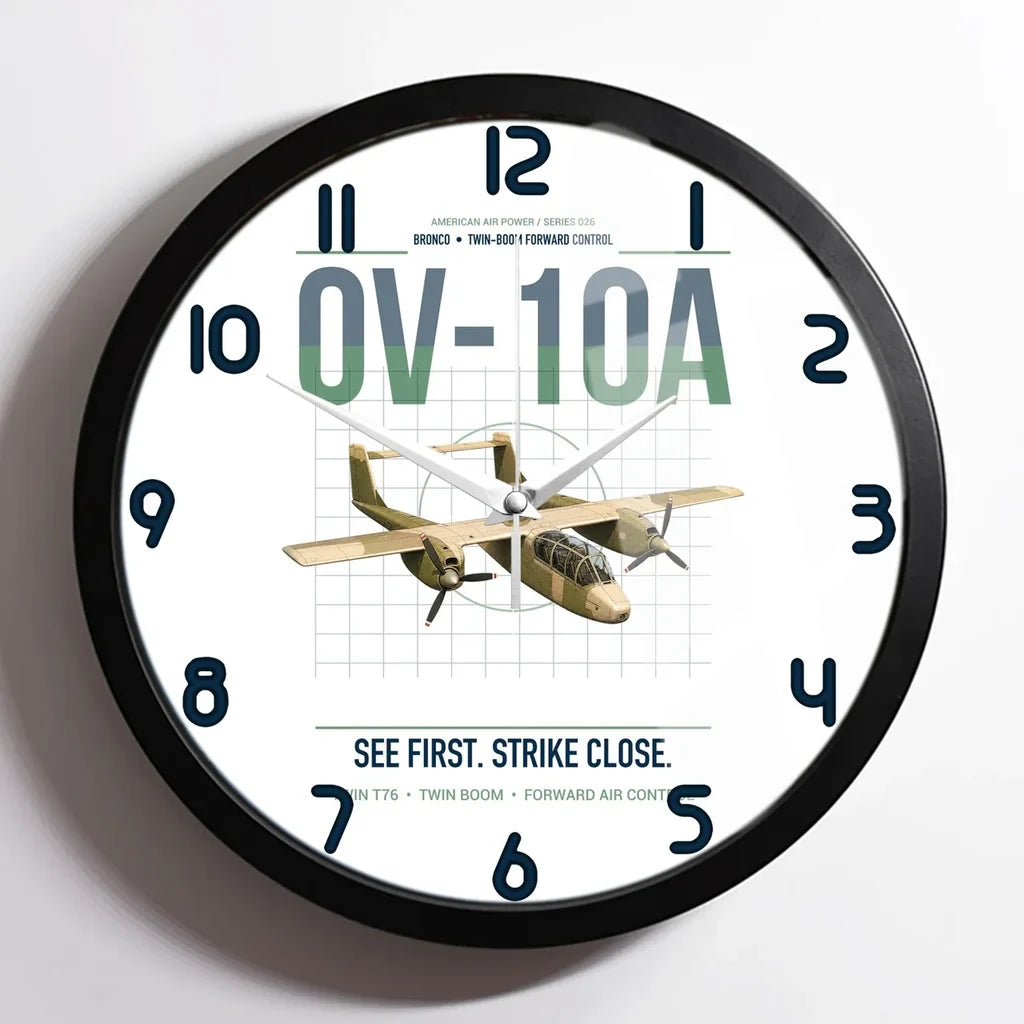 OV-10A Bronco design on white framed wall clock