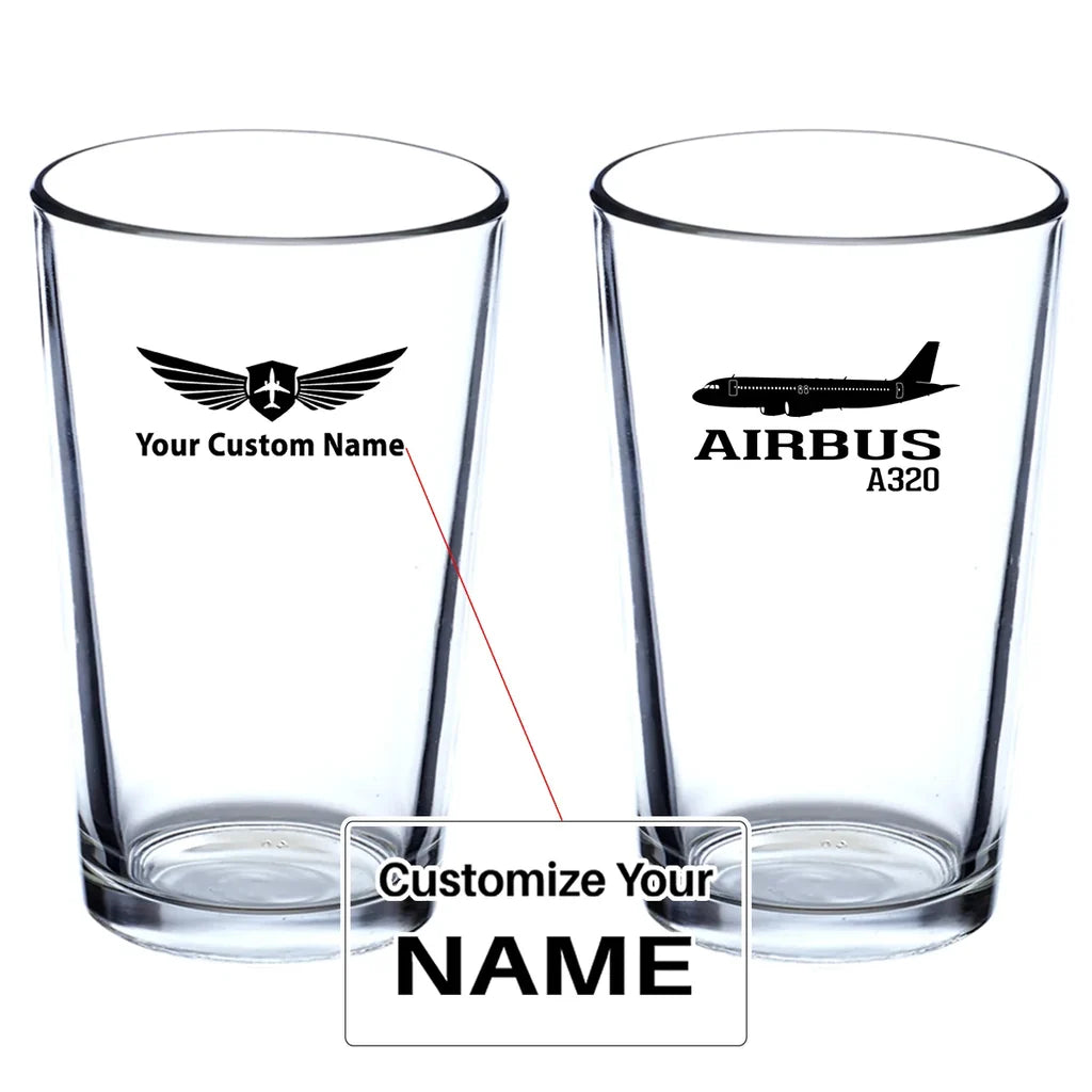 Airbus A320 Printed Beer & aviation design on beer water glass, versatile drinkware.