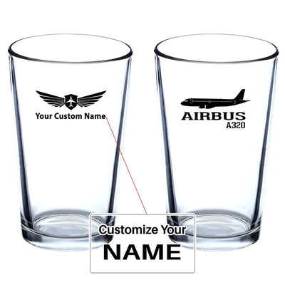 Airbus A320 Printed Beer & aviation design on beer water glass, versatile drinkware.