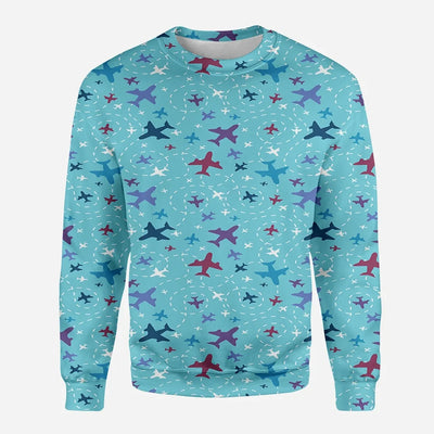 Love of Travel with Aircraft aviation design printed on soft cotton blend 3D sweatshirt.