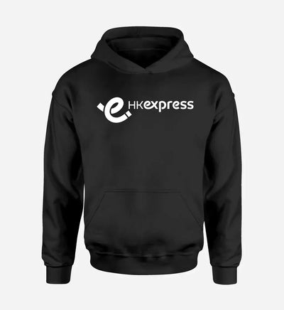 HK Express Airlines logo printed on black hoodie