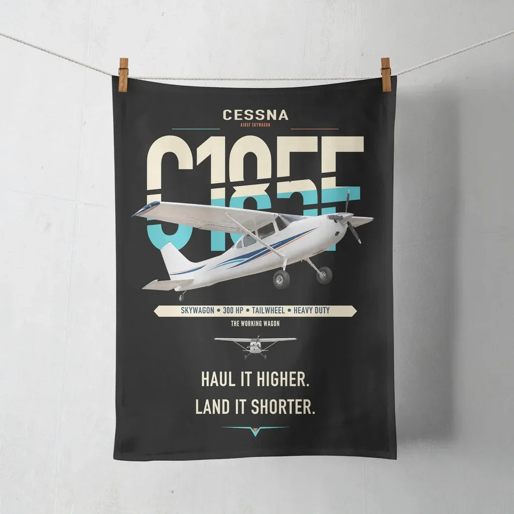 Cessna A185F Skywagon design on black towel