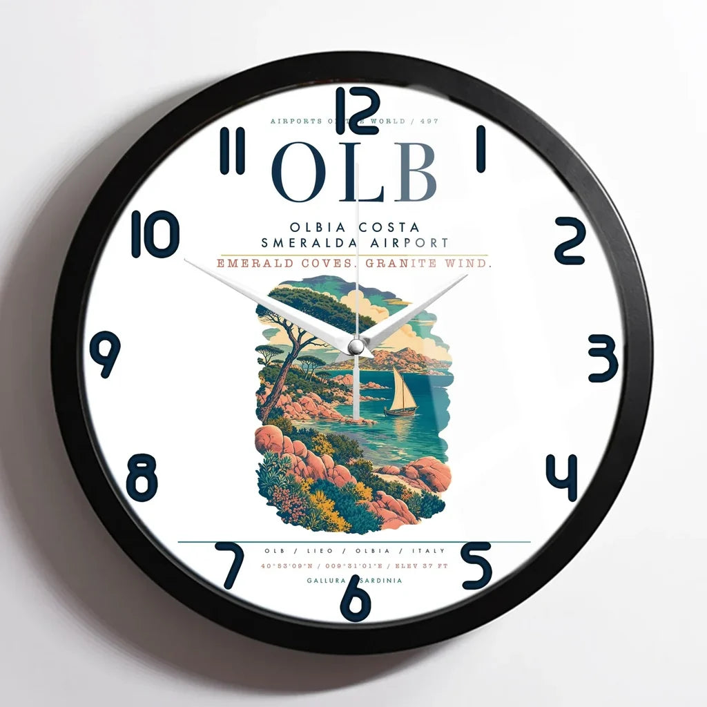 Olbia Costa Smeralda Airport (OLB) design on white framed wall clock