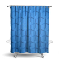 Thumbnail for Blue aviation design on waterproof polyester shower curtain.