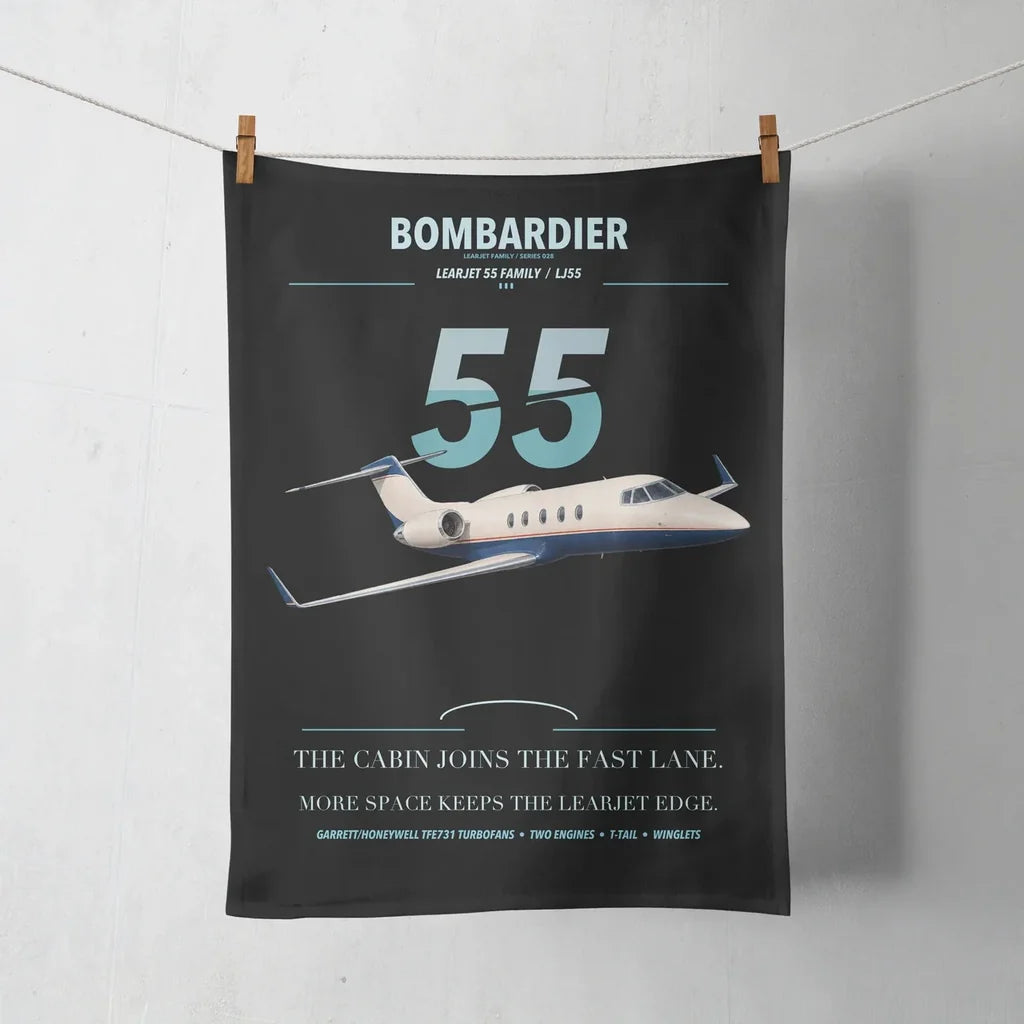 Bombardier Learjet 55 design on black towel