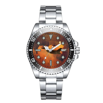 Departing Fighter Jet 16 Dreamliner Luxury Aviators aviation aviator watch, premium stainless steel body with engraved detail.