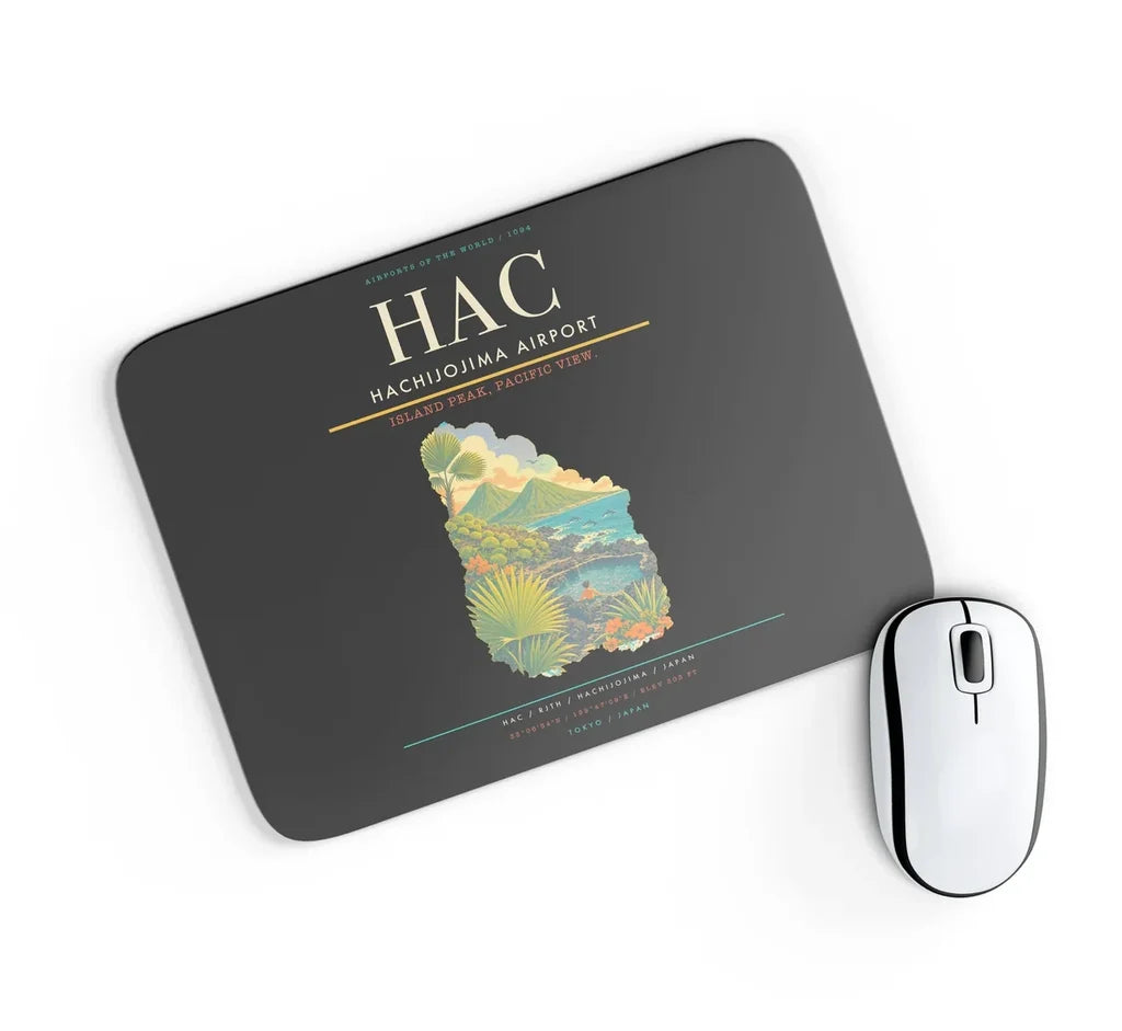 Hachijojima Airport (HAC) design on black rectangle mouse pad