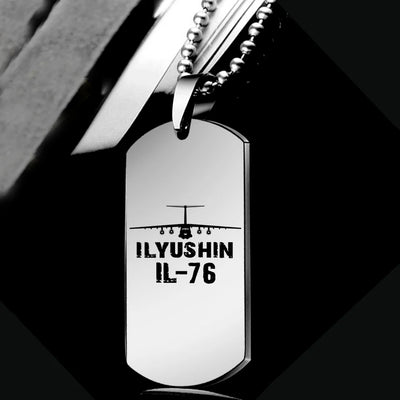 ILyushin IL-76 & Plane aviation-themed necklace, polished metal.