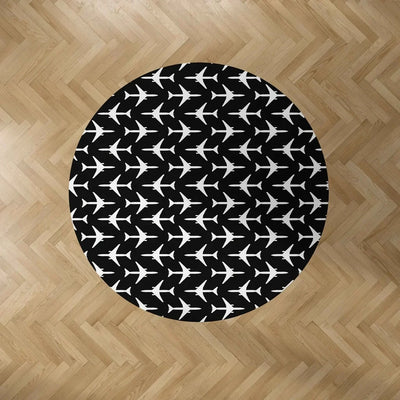 Perfectly Sized Seamless Airplanes Black Carpet & Floor Mats (Round) aviation design on durable carpet pile with non-slip bac.