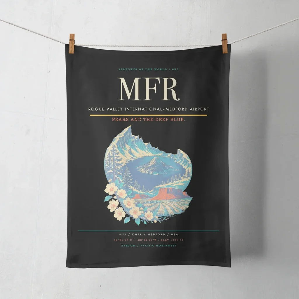 Rogue Valley International–Medford Airport (MFR) design on black towel