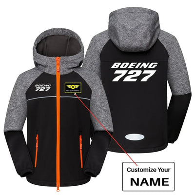 Boeing 727 & Text aviation design printed on warm polar fleece kids' polar jacket.