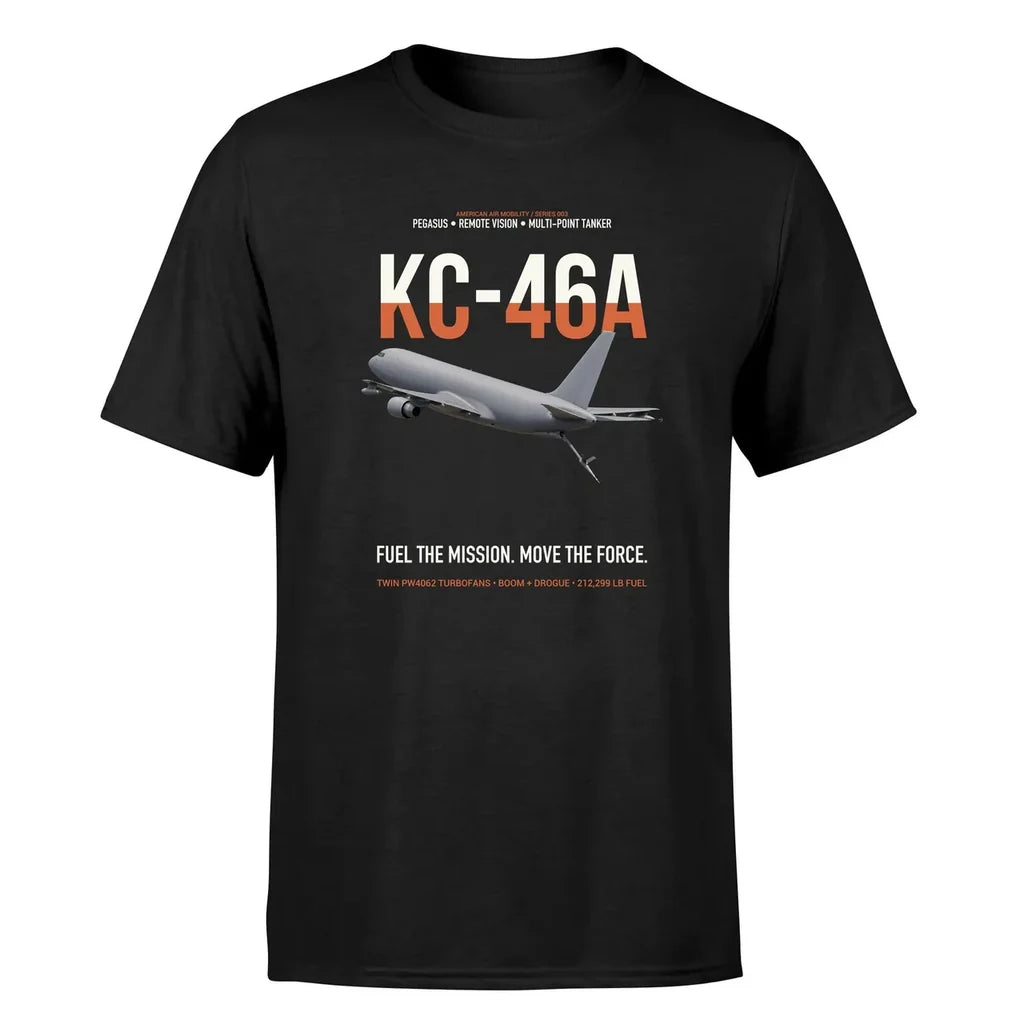 KC-46A PEGASUS design on black double-side t-shirt, single-side print