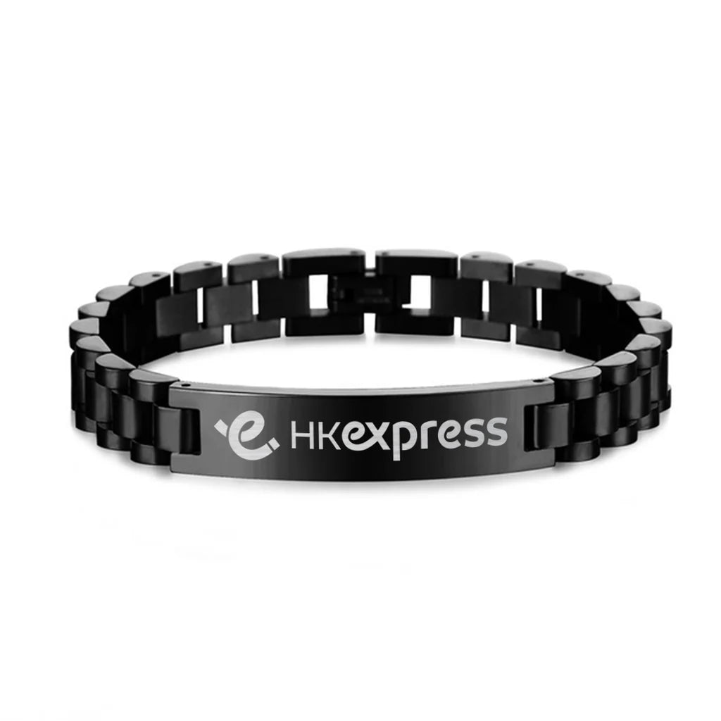 HK Express Airlines aviation chain bracelet, stainless steel body with engraved detail.
