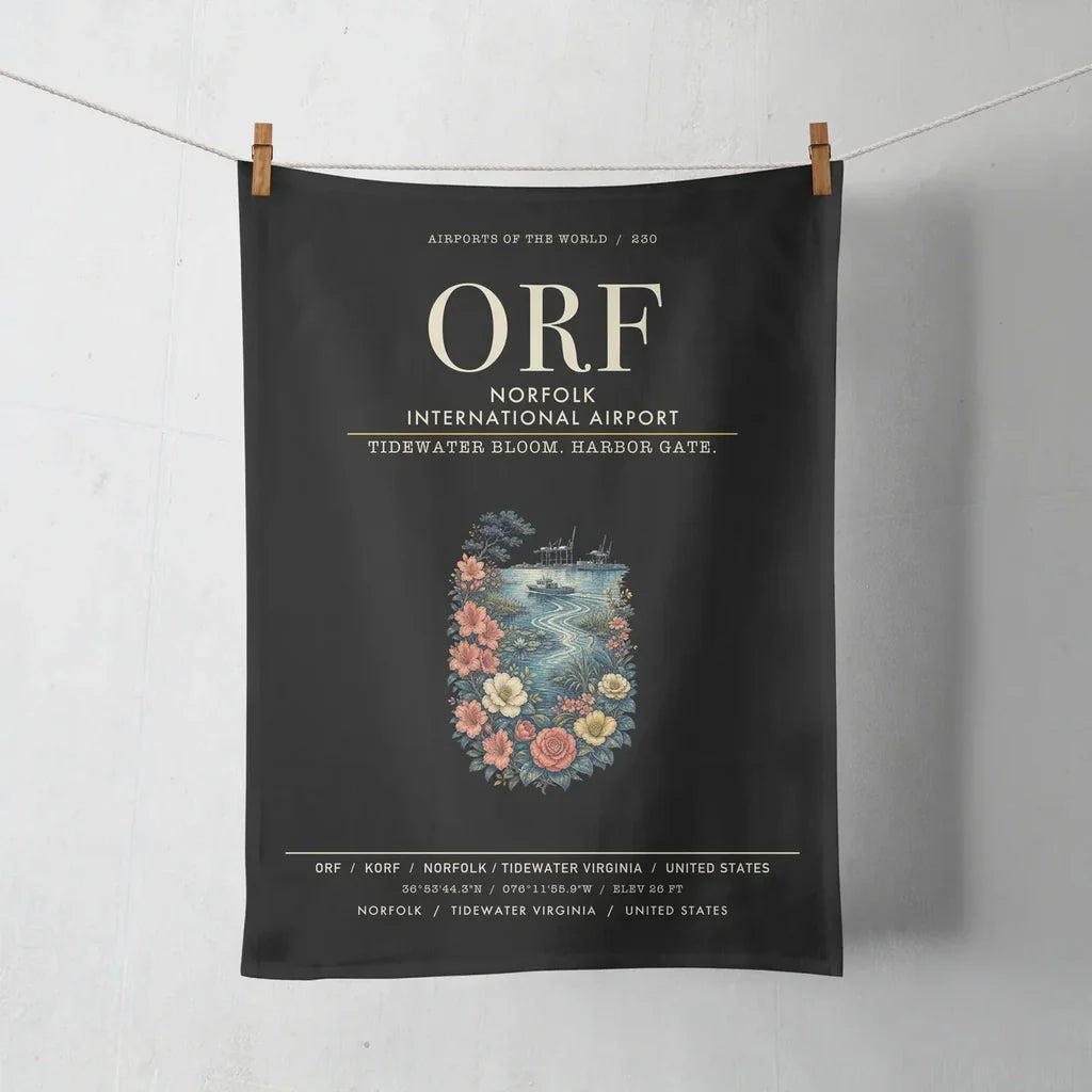 Norfolk International Airport (ORF) design on black towel