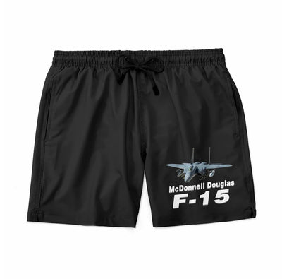 The McDonnell Douglas F15 aviation design on quick-dry polyester swim trunks.