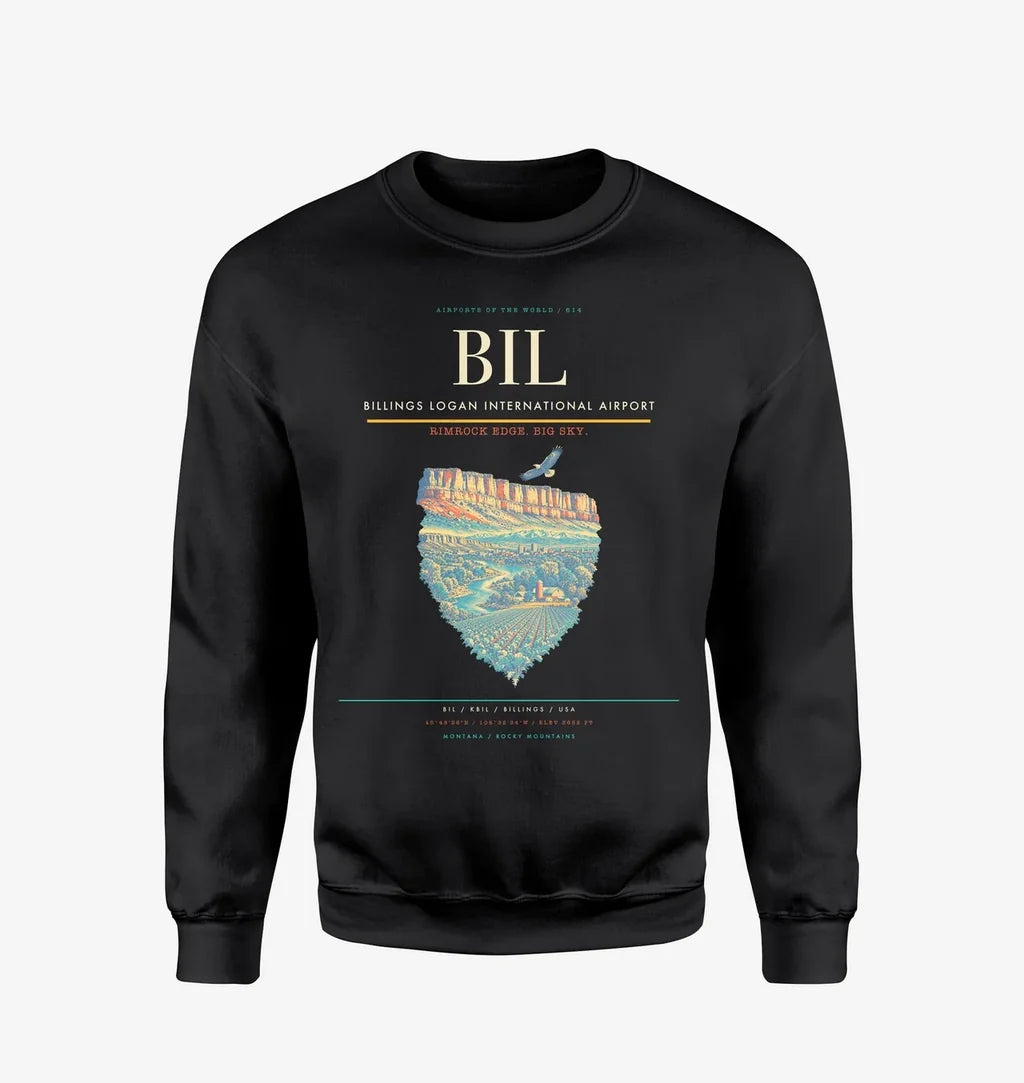 Billings Logan International Airport BIL Sweatshirt - Black