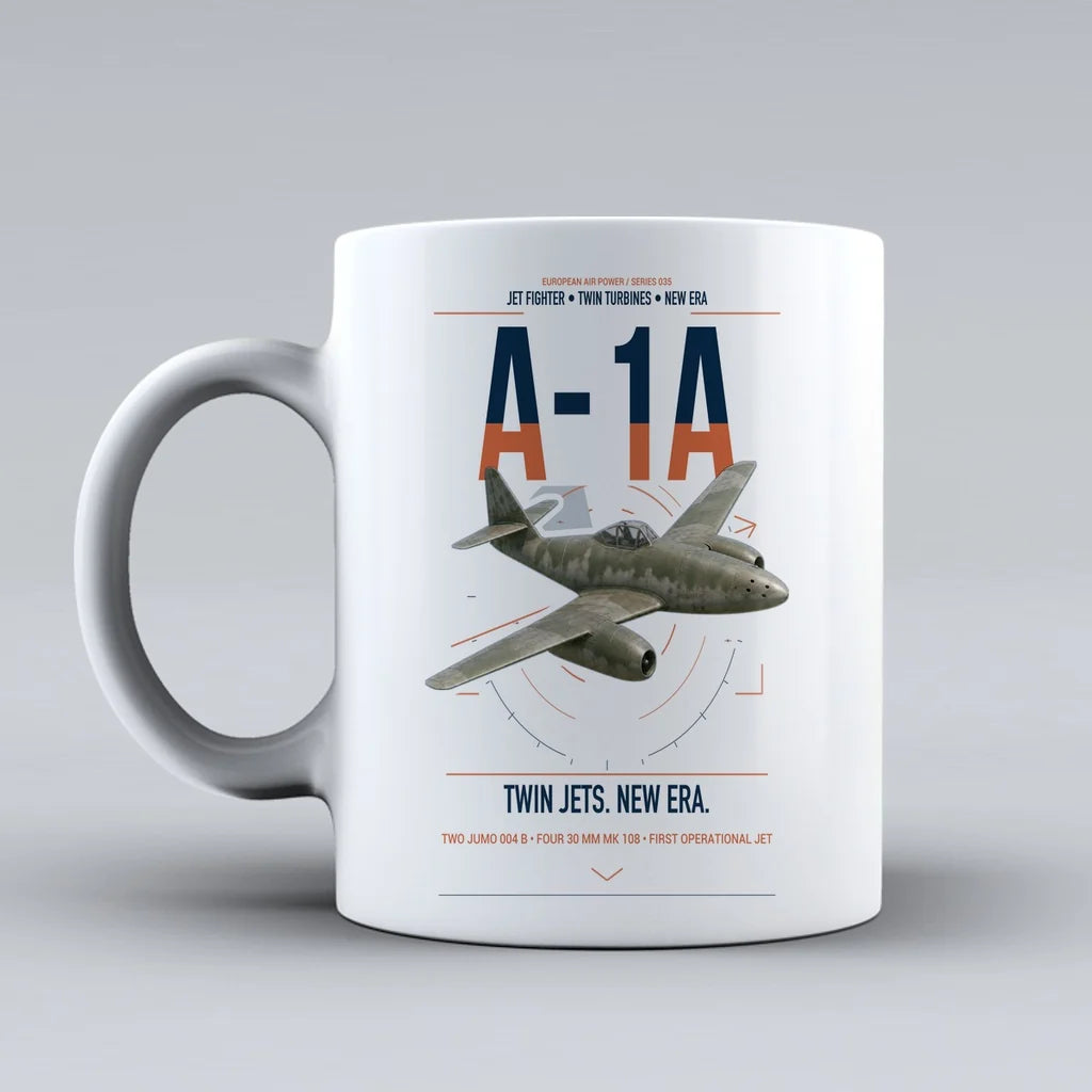 Messerschmitt Me 262A-1a design on white ceramic mug, double-side print