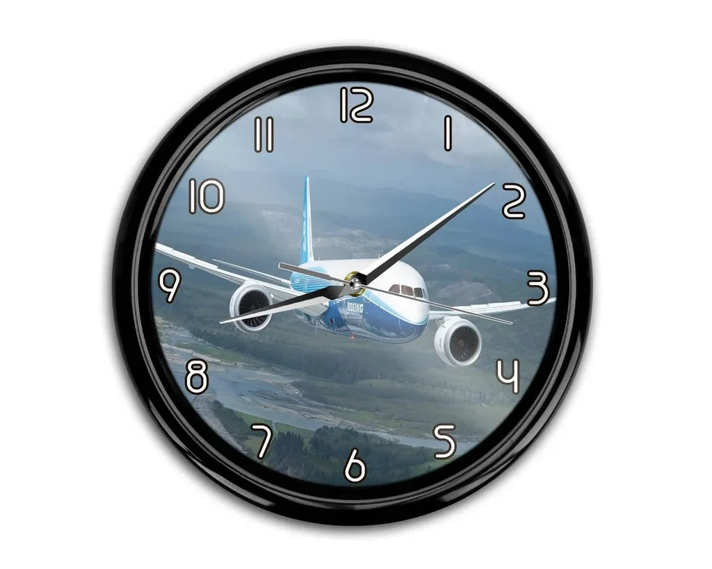 Cruising Boeing 787 aviation themed wall clock, premium wood and metal.