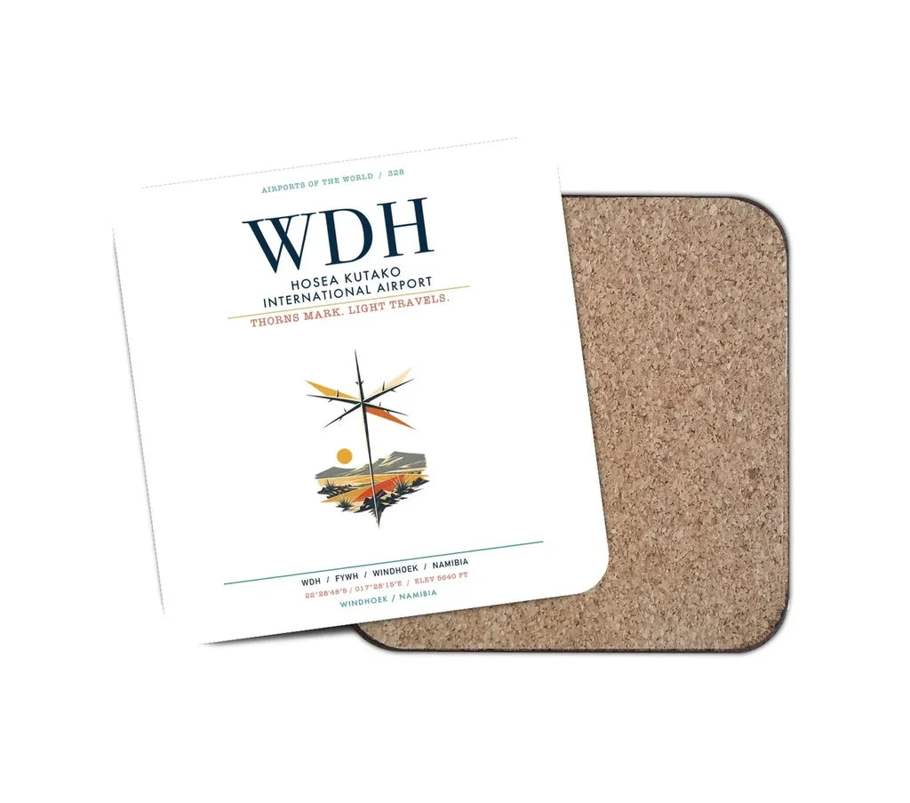 Hosea Kutako International Airport (WDH) design on white 1 piece coaster