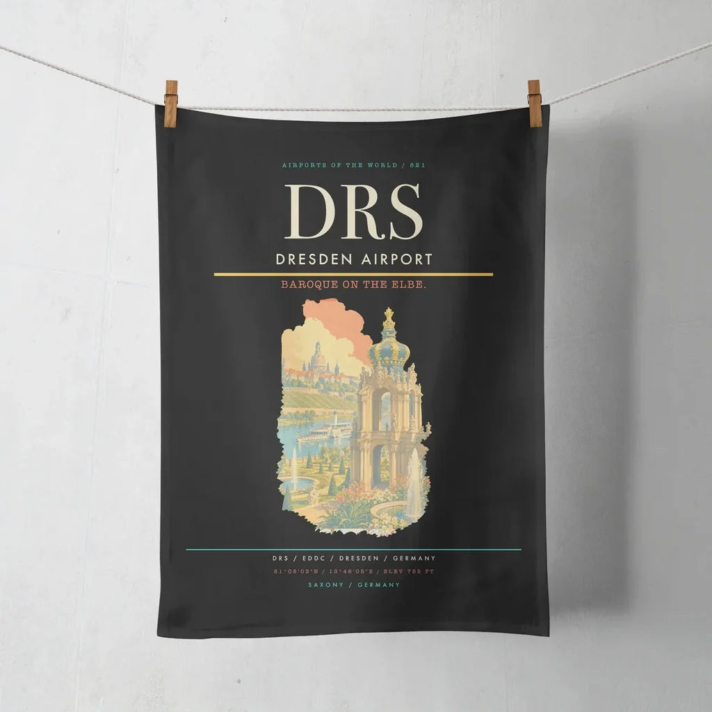 Dresden Airport (DRS) design on black towel