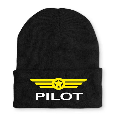 Pilot & Badge Embroidered aviation embroidery on soft knit fabric beanie.