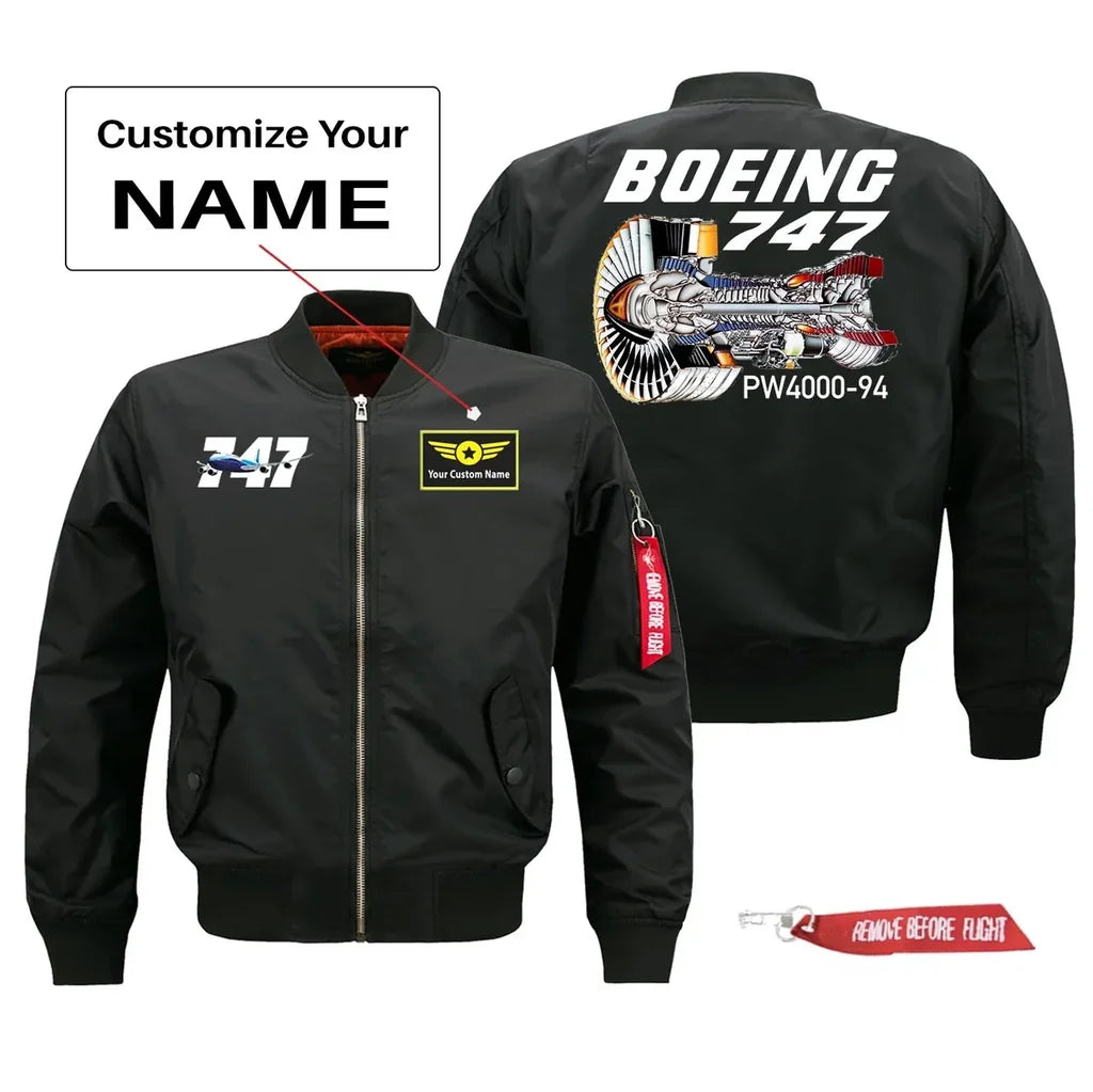Boeing 747 & PW4000-94 Engine Pilot Jackets (Customizable) aviation design printed on comfortable shell with classic fit desi.