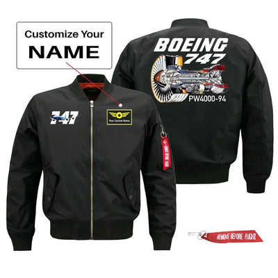 Boeing 747 & PW4000-94 Engine Pilot Jackets (Customizable) aviation design printed on comfortable shell with classic fit desi.