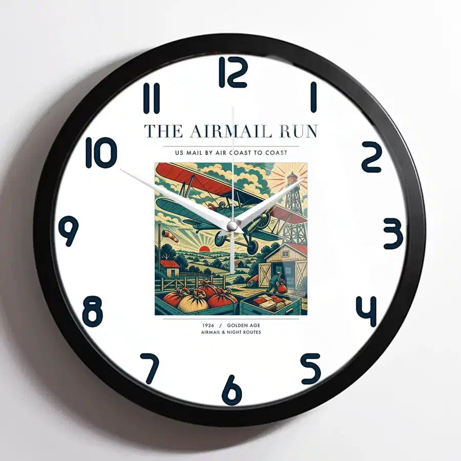 VINTAGE G4015 - The Airmail Run - Designed Wall Clocks design on white framed