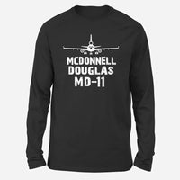 Thumbnail for McDonnell Douglas MD-11 & Plane Long-Sleeve aviation design printed on soft cotton long-sleeve T-shirt.