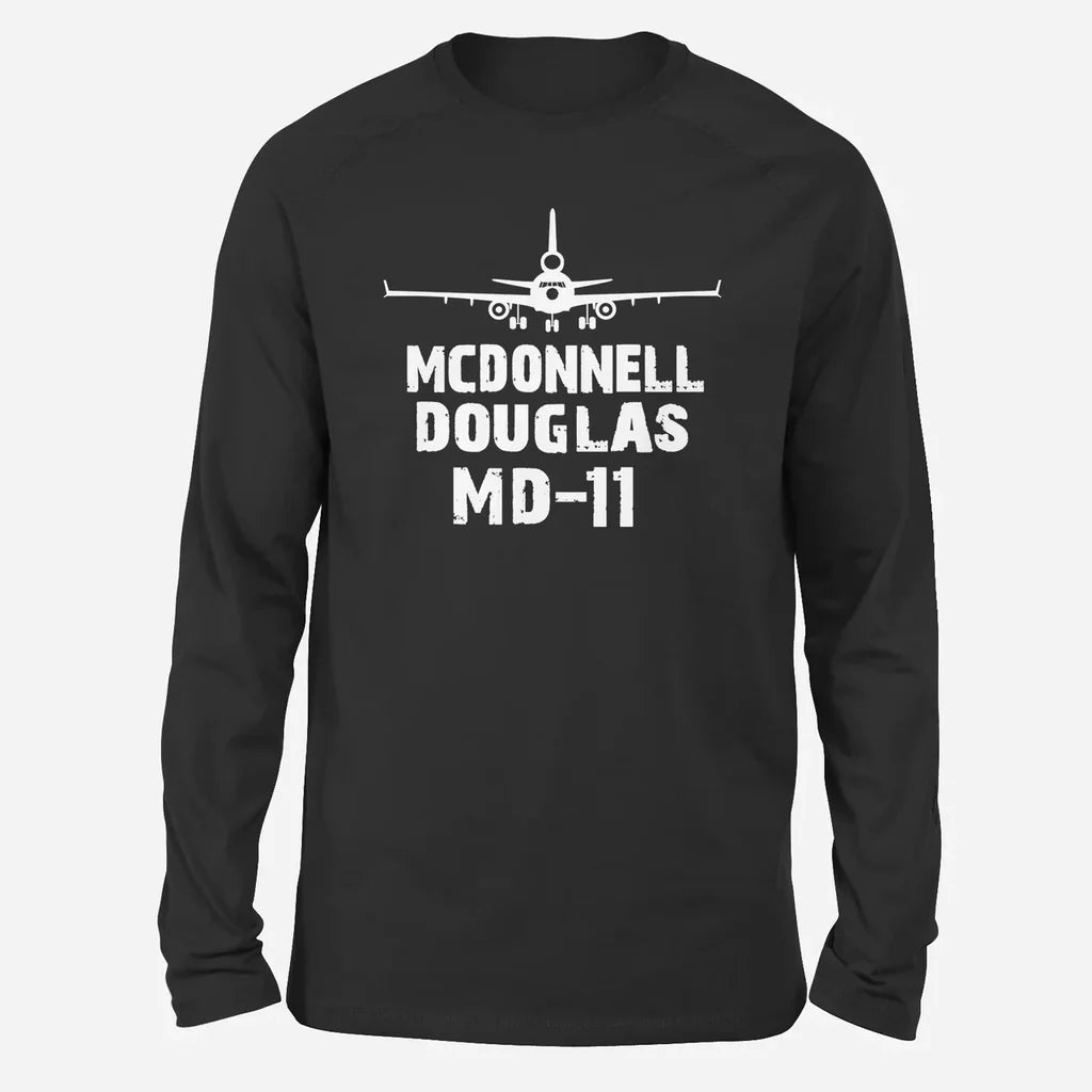McDonnell Douglas MD-11 & Plane Long-Sleeve aviation design printed on soft cotton long-sleeve T-shirt.