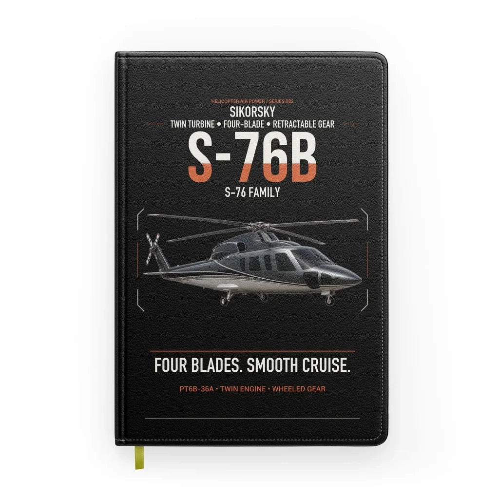 Sikorsky S-76B design on black notebook