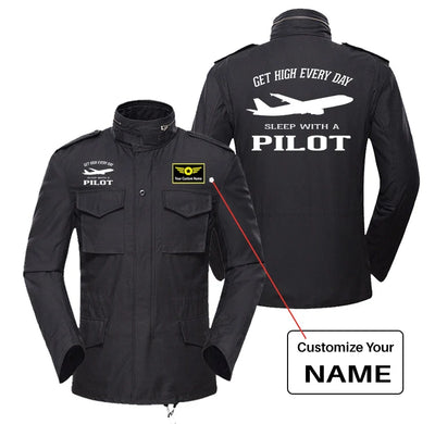 Get High Every Day Sleep With A aviation design printed on heavy cotton coat with field details military coat.