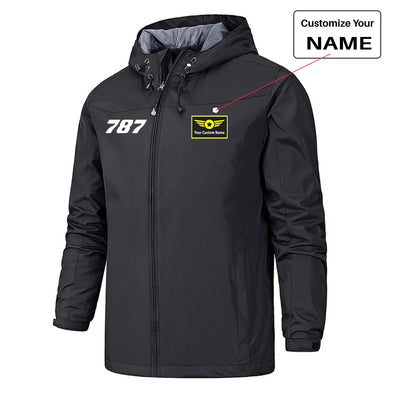 Boeing 787 Flat Text Rain Jackets & Windbreakers aviation design printed on waterproof shell with sealed seams small-logo rai.