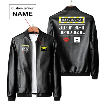 Jet Fuel Only PU aviation design printed on genuine leather with quilted lining leather jacket.