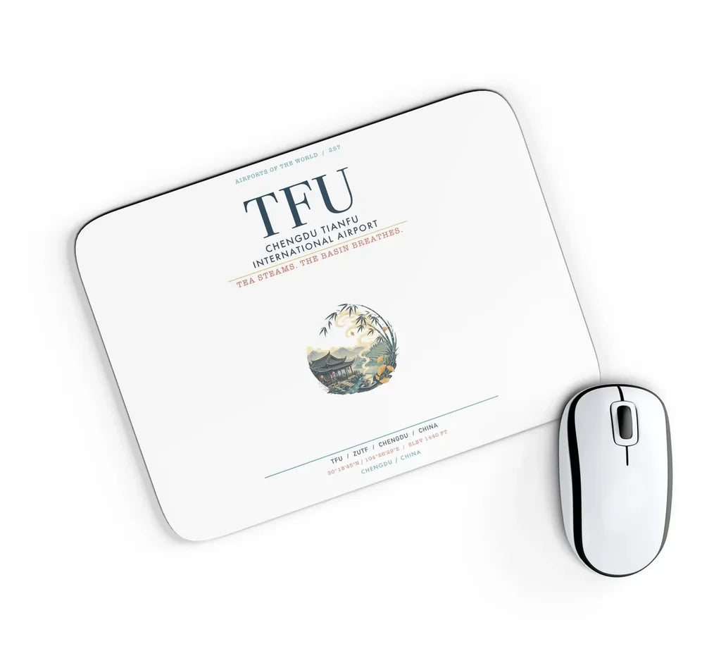 Chengdu Tianfu International Airport (TFU) design on white rectangle mouse pad