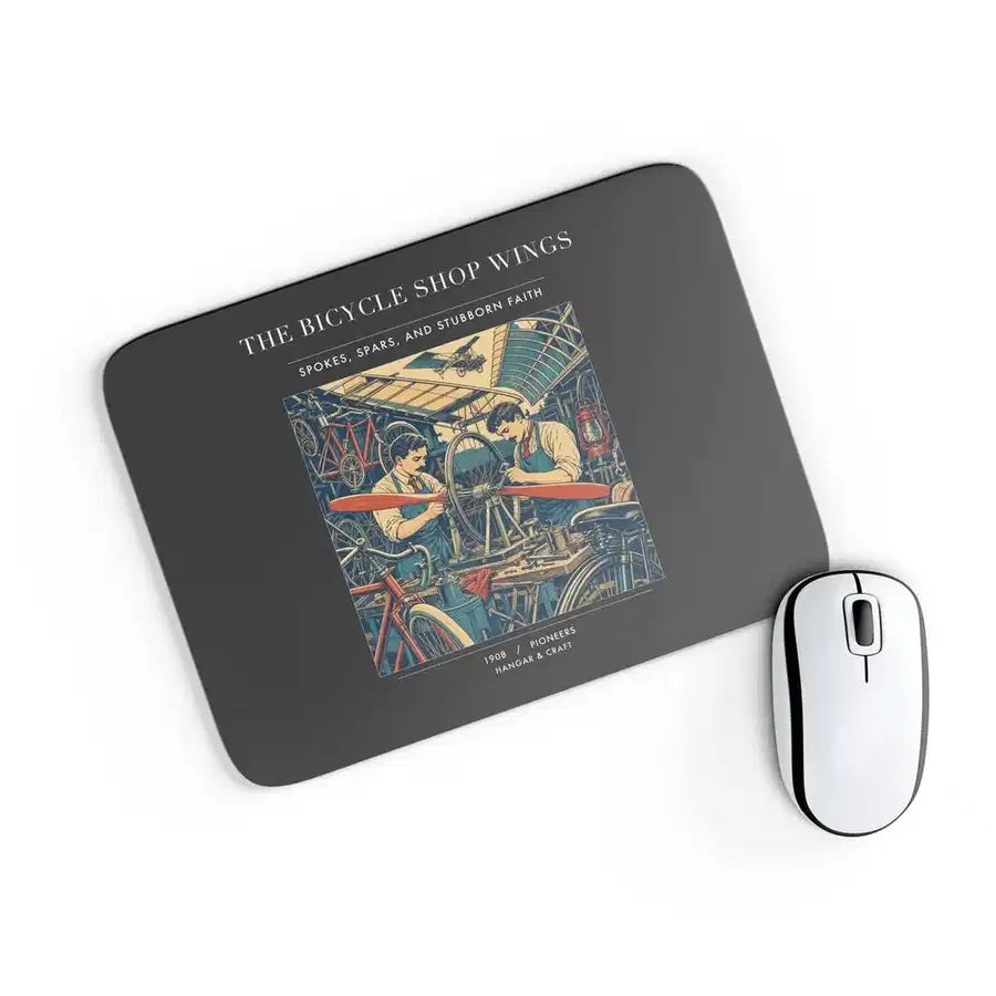 VINTAGE G4323 - The Bicycle Shop Wings - Designed Mouse Pads design on black rectangle