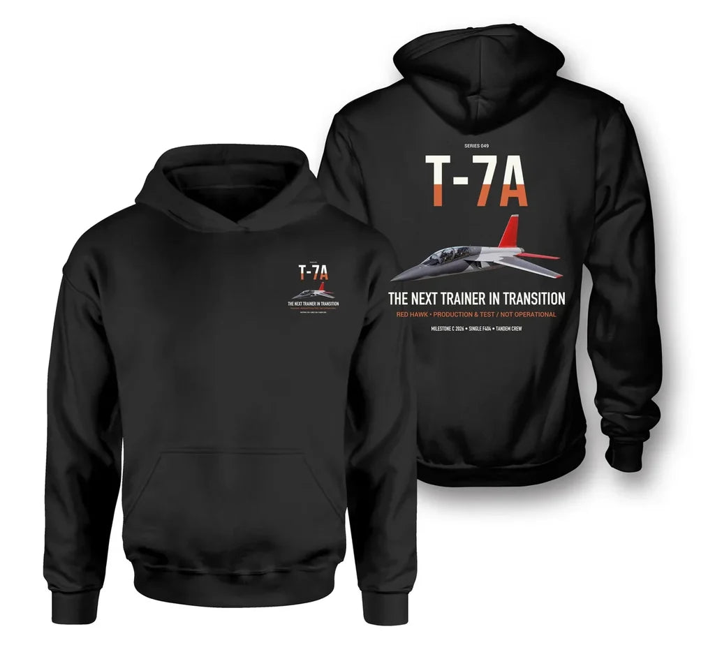 T-7A Red Hawk design on black double-side hoodie, double-side print