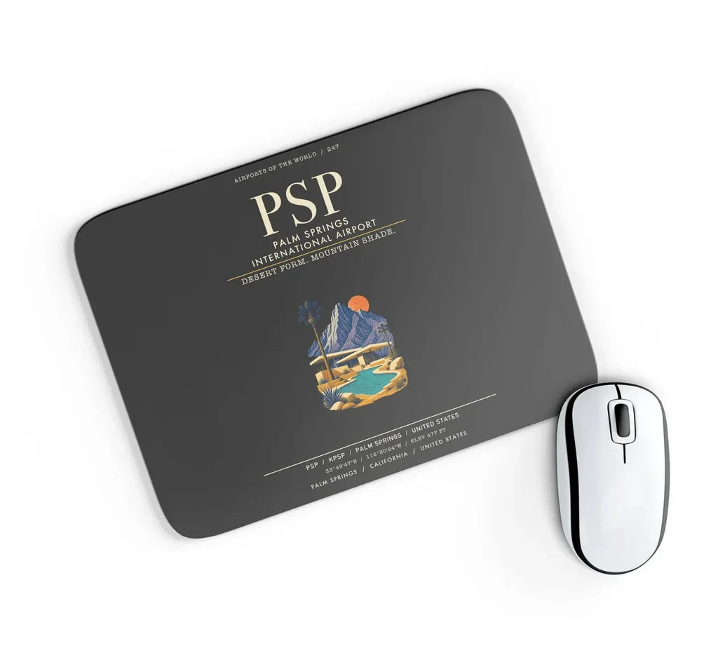 Palm Springs International Airport (PSP) design on black rectangle mouse pad